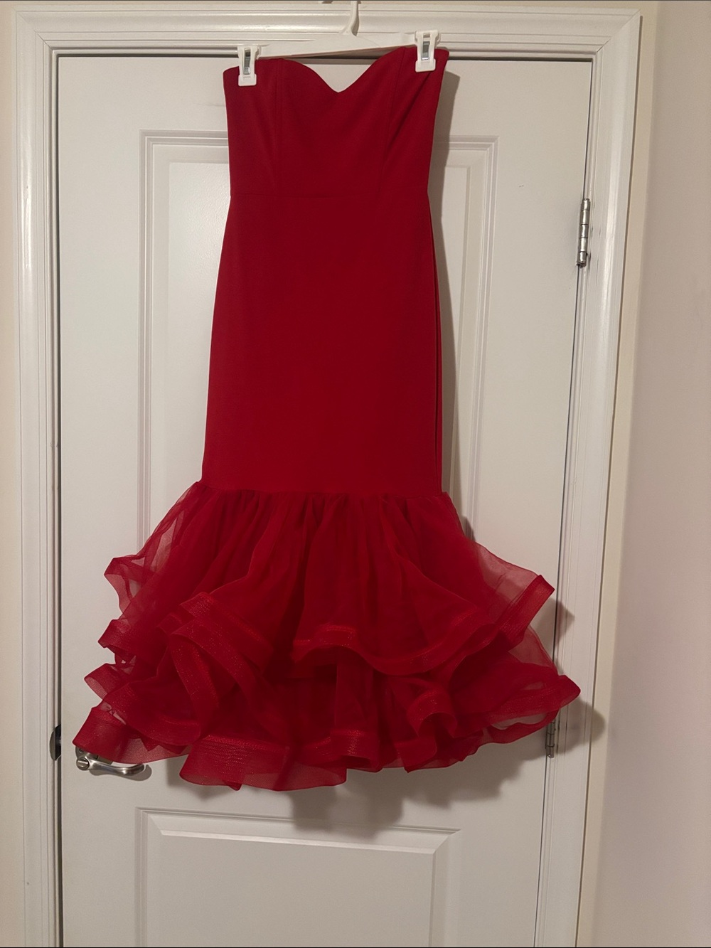 Strapless Red Ruffled Mermaid Dress